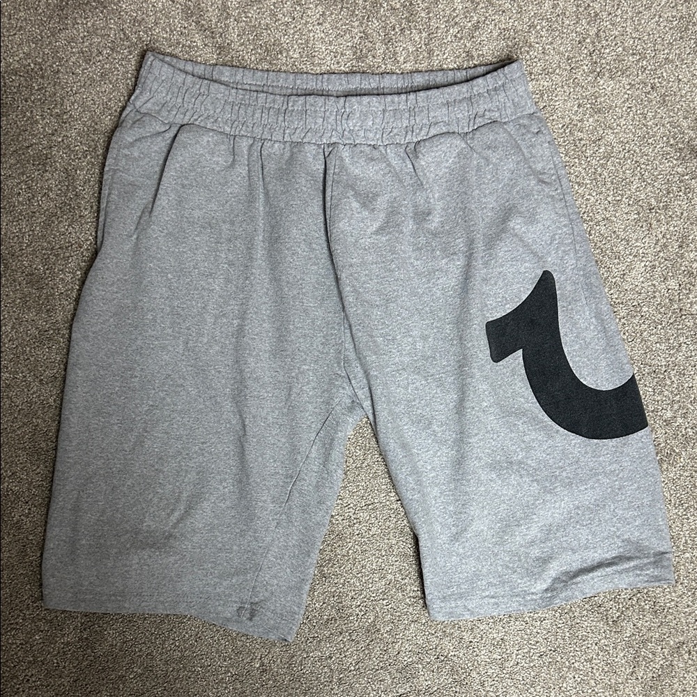 True Religion Gray Shorts with Black Logo